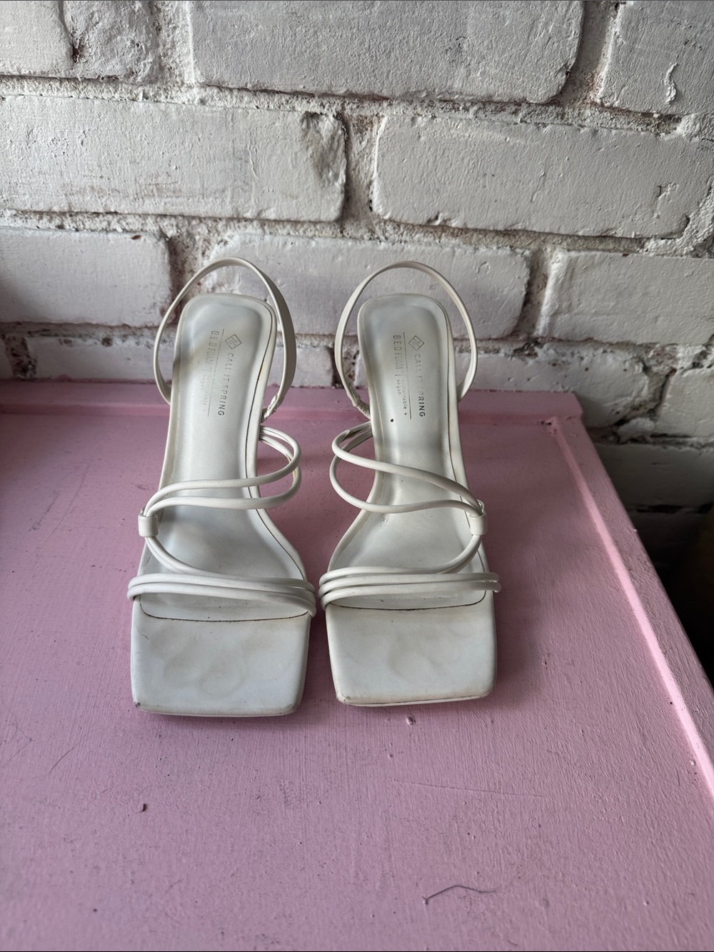 Call It Spring White Strappy Square-Toe Heels